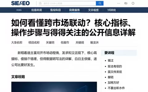 如何看懂跨市场联动？核心指标、操作步骤与值得关注的公开信息详解