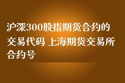 沪深300股指期货合约的交易代码 上海期货交易所合约号